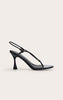 Black Crinkle PU Toe Thong Round Toe Heeled Sandals
