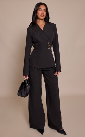 Woven Pleated Straight Leg Trousers