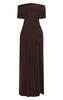 Double Layer Slinky Bardot One Shoulder Ruched Maxi Dress