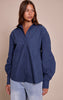 Navy Cotton Multi Button Cinched Shirt