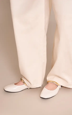 Soft PU Gold Strap Square Toe Ballet Flats