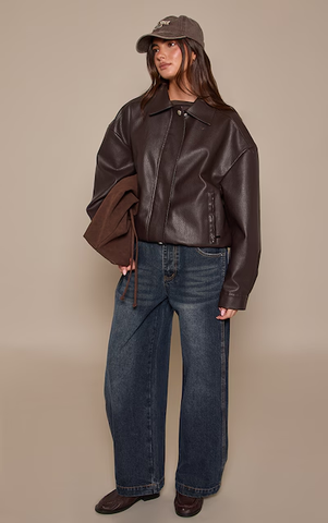 Indigo Pleat Side Wide Leg Jeans