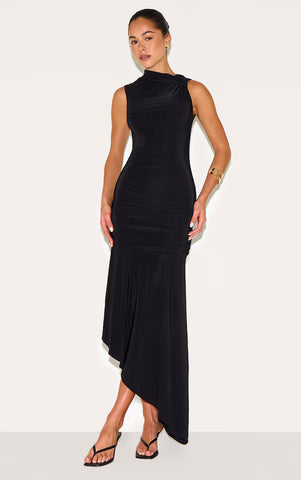 Double Layer Asymmetrical Ruched Midaxi Dress