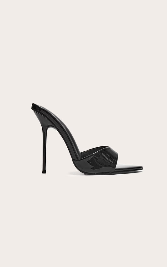 Midnight Gloss Stiletto Mules