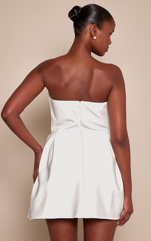 Premium White Woven Tulip Skirt Bandeau Mini Dress