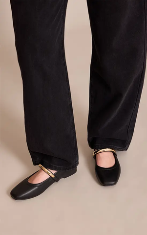 Soft PU Gold Strap Square Toe Ballet Flats