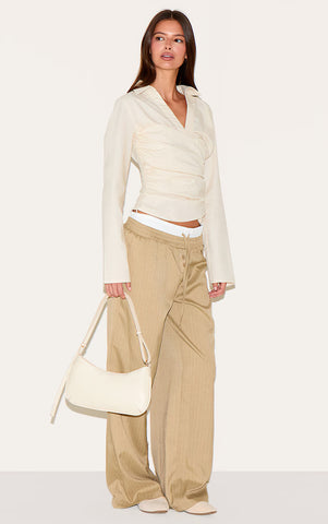 Butter Yellow Linen-Blend Fitted Wrap Shirt