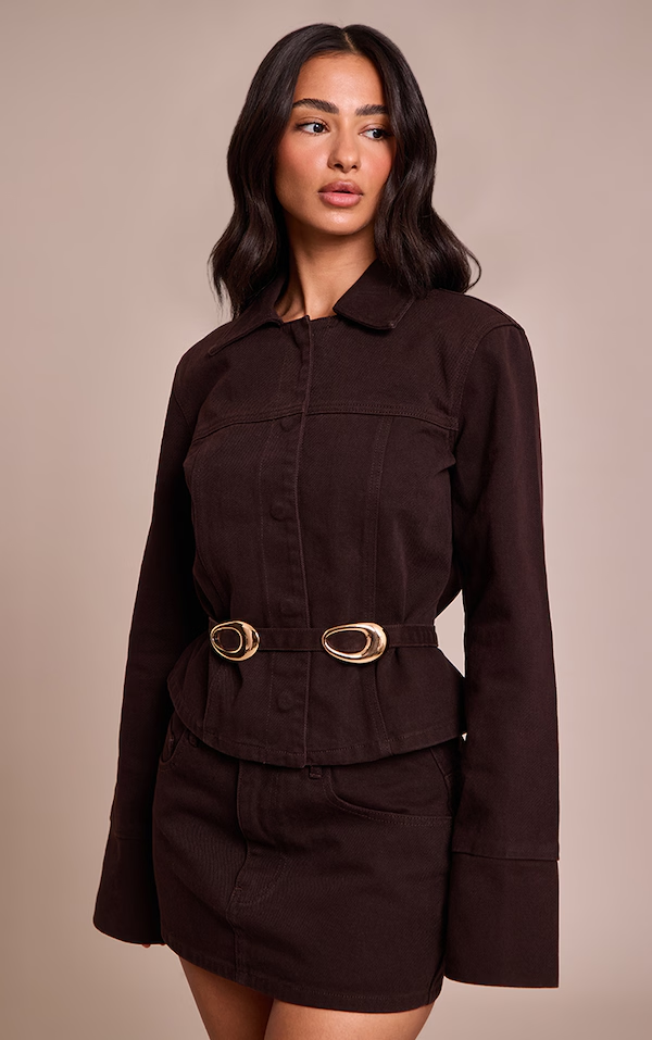 Petite Dark Chocolate Denim Mini Skirt