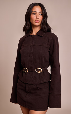 Petite Dark Chocolate Denim Mini Skirt