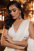 Cream embellished pre draped saree