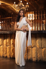 Cream embellished pre draped saree