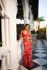 Fuschia Pink Printed Saree with Sleeveless Hand-Embroidered Blouse