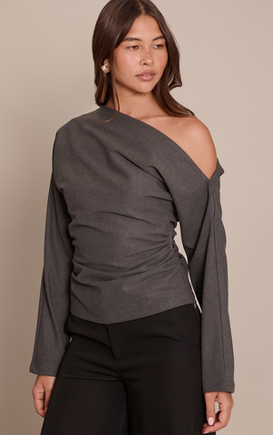 Brushed Woven Ruched Top