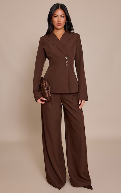 Woven Pleated Straight Leg Trousers