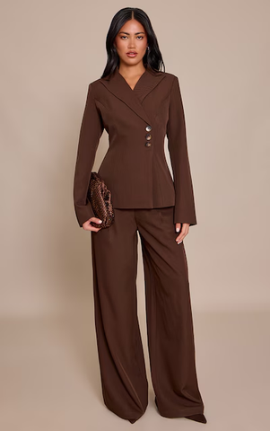 Woven Pleated Straight Leg Trousers