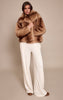 Brown Faux Fur Short Shawl Collar Coat