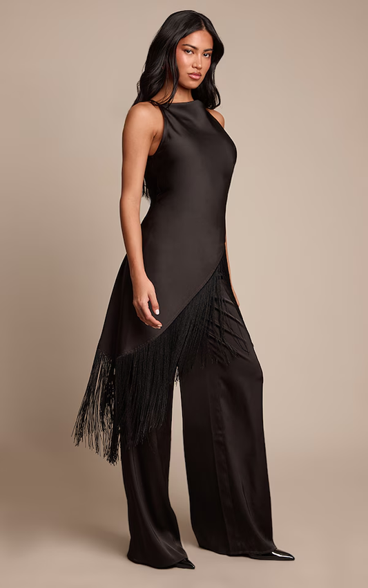 Satin Fringe Detail Jumpsuit