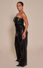 Faux Leather Ruched Bandeau Wide Leg Jumpsuit
