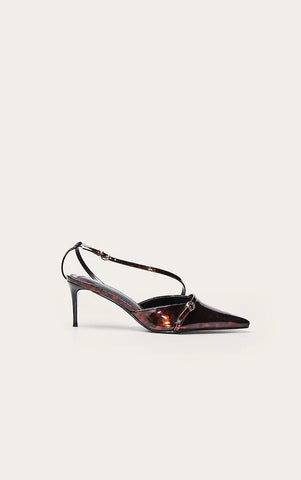 Tortoishell Point Toe Buckle Detail Low Heel Courts