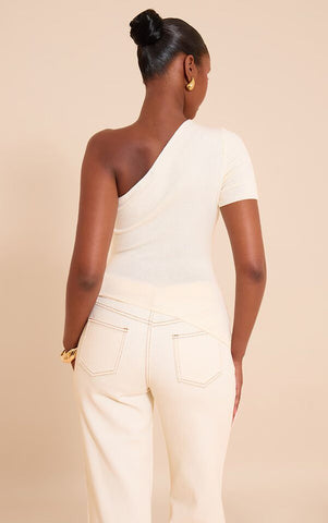 Oat Asymmetry One-Shoulder Knit Top