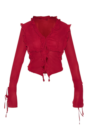 Chiffon Ruffle Tie Front Blouse