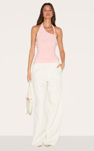 Blush Coral Slinky Halterneck Knot Top