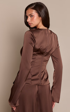 Satin Twist Waist Long Sleeve Top