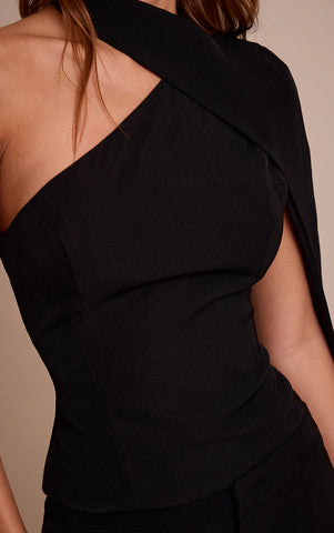 Tailored Woven Shoulder Cape Top and Trousers