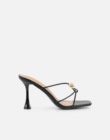 Kirsty Black Gold Detail Cross Over Heeled Mules