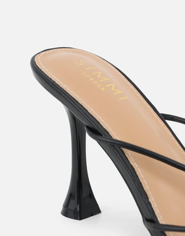 Kirsty Black Gold Detail Cross Over Heeled Mules