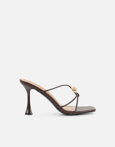 Kirsty Black Gold Detail Cross Over Heeled Mules