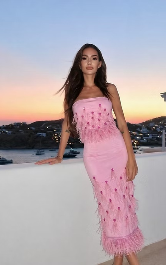 Blush Feather Embellished Co-Ord Set