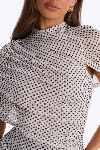 Kendall Mesh Polka Dot Mock Neck Short Sleeve Top