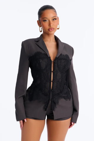 After Hours Lace Corset Blazer Short Set