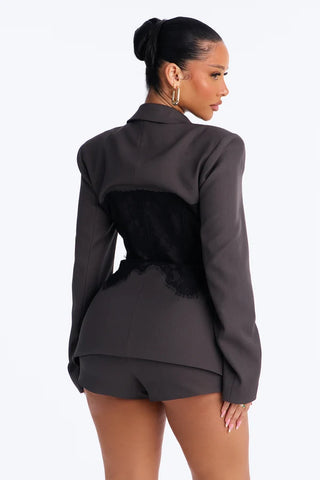 After Hours Lace Corset Blazer Short Set