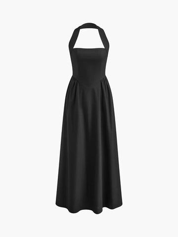 Simple and Chic Cotton & Linen Halter A Line Long Dress