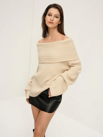 Ribbed Off Shoulder Loose Sweater