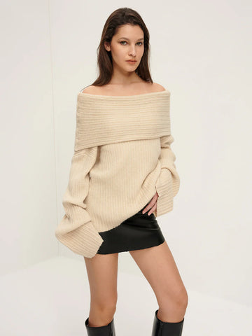 Ribbed Off Shoulder Loose Sweater