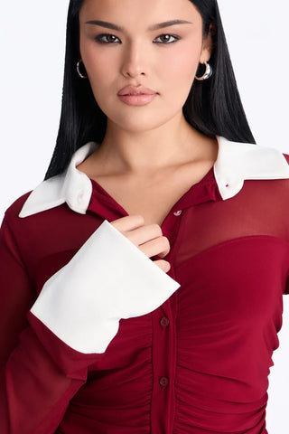 Strictly Yours Ruched Mesh Long Sleeve Shirt