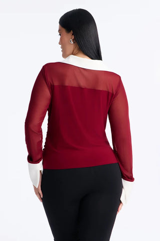 Strictly Yours Ruched Mesh Long Sleeve Shirt