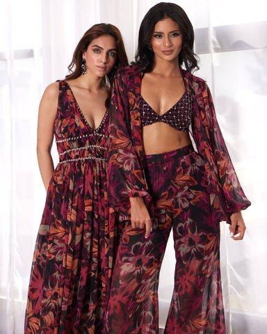 Printed Co-ord with Embroidered Bralette