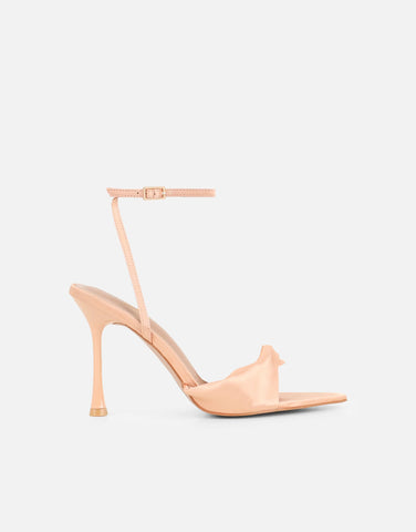 Delilah Brown Satin Ruched Heeled Sandals