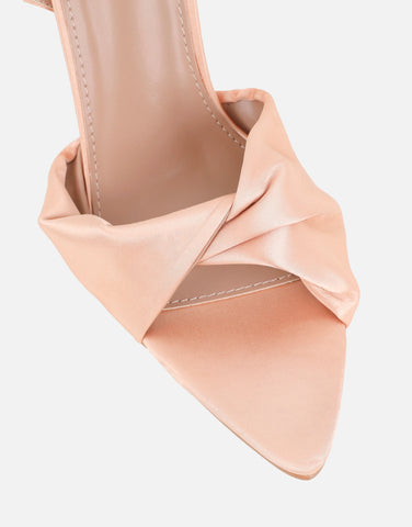 Delilah Brown Satin Ruched Heeled Sandals