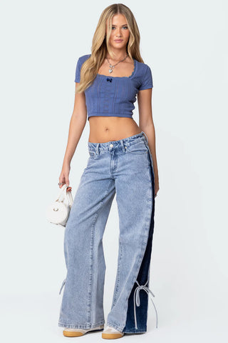 Dual Tone Split Straight Jeans