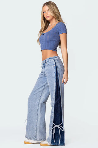 Dual Tone Split Straight Jeans