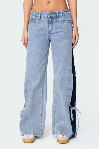 Dual Tone Split Straight Jeans