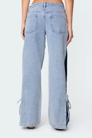 Dual Tone Split Straight Jeans