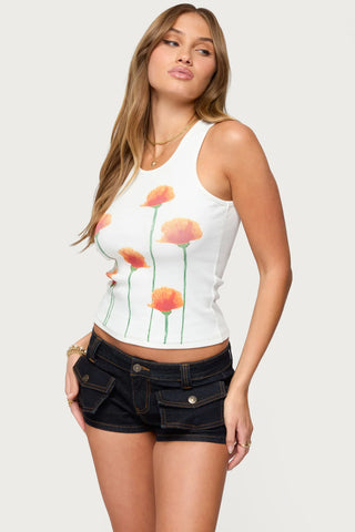 Floral Ribbed Tank Top