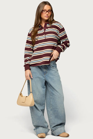 Renya Striped Long Sleeve Polo Top