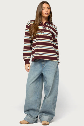 Renya Striped Long Sleeve Polo Top